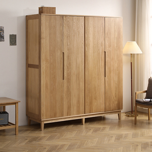 白橡木四门实木大衣柜家用1.8米小户型卧室日式现代简约柜子衣橱