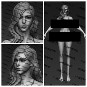 zbrush亚洲女性美女角色头部身体毛发雕刻3D模型stl带细分高模fxb