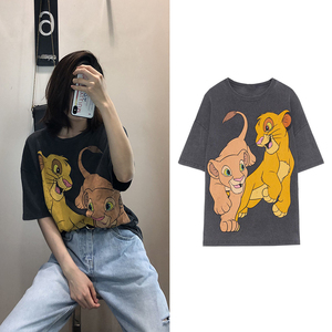 zara kiss 2022夏季新品 狮子王辛巴印花纯棉宽松圆领短袖t恤女潮
