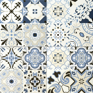 地中海仿古花砖300卫生间厨房墙砖西班牙蓝色复古水泥砖地砖瓷砖