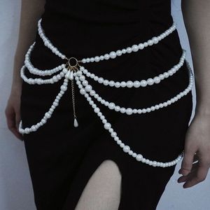 欧美性感身体链珍珠大小粗细各异相接多层流苏侧摆链腰链腰饰