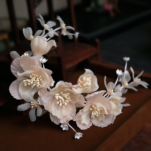 韩式新娘森系绢纱肉粉色发箍仿真头花朵拍照写真仙美主婚纱配饰品