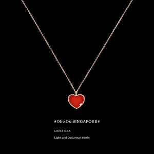 新加坡「设计师」Oho Ou 红色爱心项链女轻奢小众高级感锁骨链
