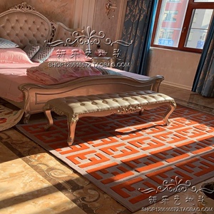 现代简约美式轻奢客厅茶几卧室床边书房地毯橙色玄关手工腈纶定制
