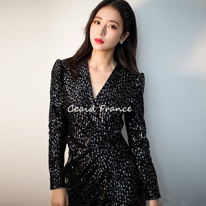 maje周雨彤明星同款亮片派对洋装小礼服名媛气质显瘦黑包臀连衣裙