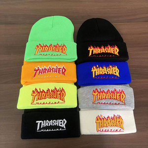 thrasher火焰针织帽男女街头滑板美式嘻哈护耳毛线帽子秋冬季冷帽