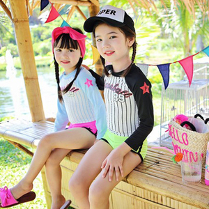 新款韩国儿童中大童男女童分体式长袖防晒保暖浮潜速干泡温泉泳衣