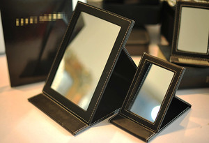 包邮特价 折叠化妆镜便携镜子台式黑色pu皮革梳妆镜随身镜子