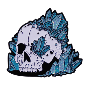 骷髅闪光蓝色水晶柱别针哥特幽灵朋克哥特徽章金属胸针