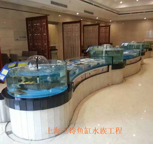 海鲜鱼缸定做 酒店海鲜池 鱼池 饭店用鱼缸大型玻璃设计安装定做