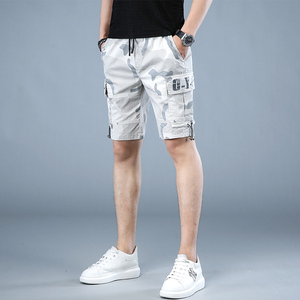 白色迷彩短裤男夏季新款潮牌外穿潮流大码休闲沙滩裤工装五分裤子