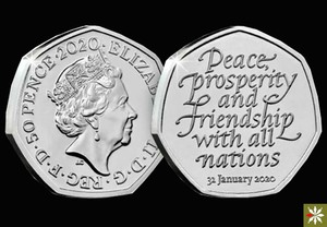 【36175】英国2020年50便士 脱欧 27mm 保真欧洲纪念币 满六包邮