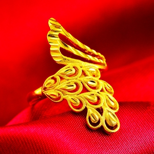 凤尾黄金调节孔雀戒指24k越南沙金品质9999足金不退色珠宝饰品