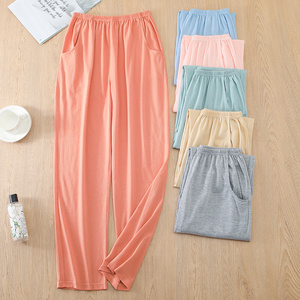 纯棉睡裤女春秋宽松大码200斤长裤全棉夏季纯色可外穿居家裤薄款