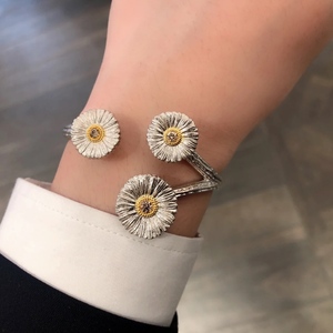 【elysees】buccellati布契拉提blossoms雏菊三花棕钻银开口手镯
