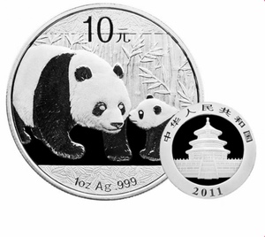 2011年熊猫银币1盎司银猫纪念币11银猫币钱收藏银行正品纯银999