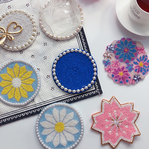 外贸afternoontea手工珍珠边小雏菊珠子杯垫串珠隔热垫日系zakka