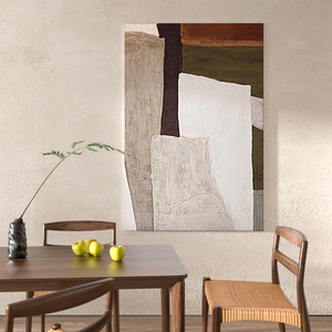 日式手绘极简色块油画侘寂风抽象肌理装饰画卧室客厅玄关立体挂画