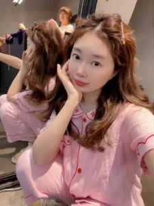 韩国东大门2024秋季新款娃娃领粉色衬衫+短裤长裤睡衣三件套套装