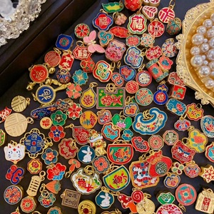 平安锁古风滴油合金吊坠diy手工制作珐琅彩耳环耳钉耳坠配件饰品