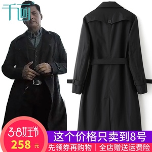 电影无双周润发明星同款衣服黑色风衣中长款不过膝盖的品质男外套
