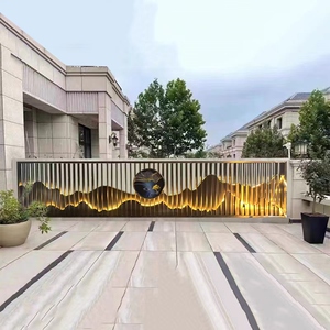 定制庭院不锈钢山水背景墙隔断屏风户外园林景观钛金金属装饰工程