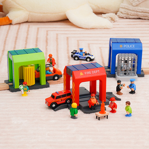 仿真塑料警察局玩具磁性警车小汽车惯性车拼搭积木轨道套装婴幼儿