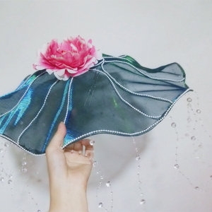 杨贵妃荷叶帽diy珍珠流苏材料包汉服头饰古风走秀配件凌波舞蹈帷