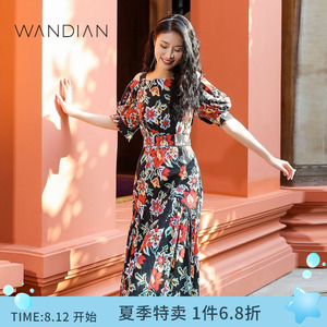 短袖连衣裙2022夏季新款女装一字领中长裙1212n20jh2婉甸企业店439