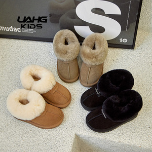 儿童雪地靴冬季新款女童兔毛低帮加绒加厚大棉靴男童真皮宝宝短靴