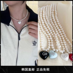 韩国设计师品牌GROVE23新款珍珠项链字母闪闪心型水钻吊坠锁骨链