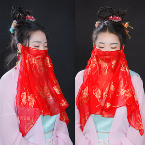 挽秀古风面纱流苏新娘面帘汉服婚礼头饰古装中式遮脸面帘防晒遮阳