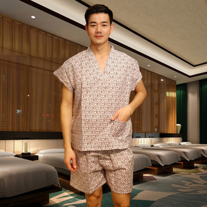 定制一次性汗蒸服纯棉艾灸服桑拿男足浴理疗服浴衣洗浴按摩服时尚