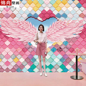 北欧风ins墙纸网红打卡拍照直播背景墙装饰壁画少女心奶茶店壁纸