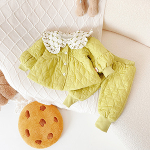 婴儿衣服秋冬装女宝宝加绒加厚套装韩版小童时尚保暖棉衣两件套潮