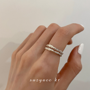 韩国戒指女小众设计锡纸简约纯银性冷淡风高级指环叠戴素圈ins风