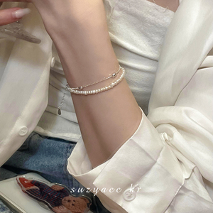 suzyacc kr法式银珠双层珍珠手链2024年新款ins小众设计闺蜜手饰