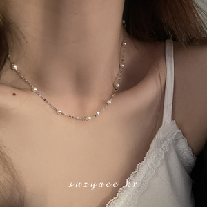 suzyacc kr轻奢小众满天星纯银珍珠项链女2024年新款设计感锁骨链