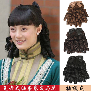 宫廷公主罗马螺旋复古旗袍油条卷民国晚礼大上海女绑带马尾卷假发