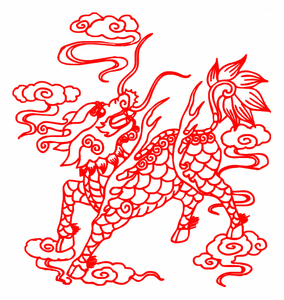 麒麟剪纸镂空不干胶材质玻璃门橱窗装饰画窗花大红色一面自带胶