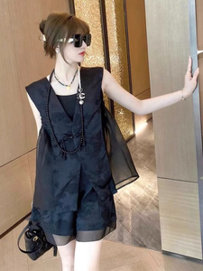 新中式套装国风女装穿搭时尚高级气质黑色马甲短裤夏装搭配一整套