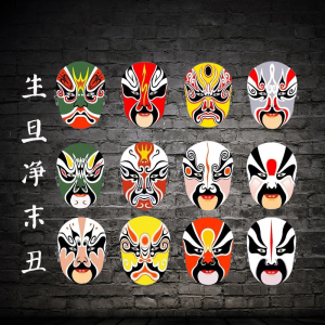 中国风国粹卡通定制京剧戏曲创意五脸谱生旦净末丑雕塑墙挂摆件