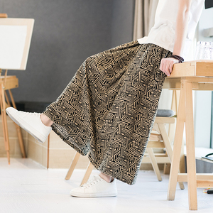 汉服裤子男夏季新款九分裤男宽松大垮裤设计感小众大码花裤中国风