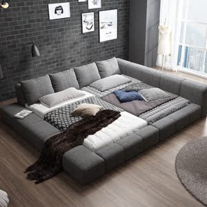 科技布大床200×220榻榻米拼接三米床二胎亲子2米大床一家三口四