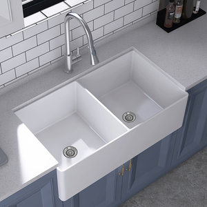 美式加深陶瓷水槽大洗菜盆洗菜池单双槽洗碗槽嵌入台下盆厨房水池