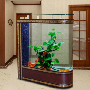 金点尚品红木色子弹头鱼缸水族箱客厅屏风鱼缸定做欧式鱼缸包邮