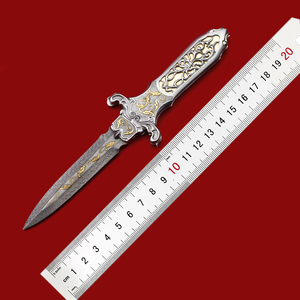 aki会员刀匠一对夫妻档大师 黄金十字短剑 锻造大马士革 黄金镶嵌