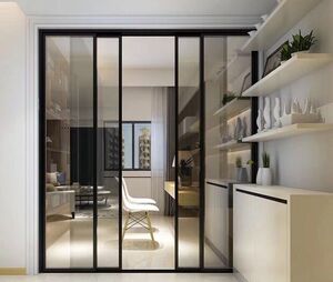 定制爆款网红款黑白色极窄双层钢化阳台移门推拉门厨房卫生间隔断