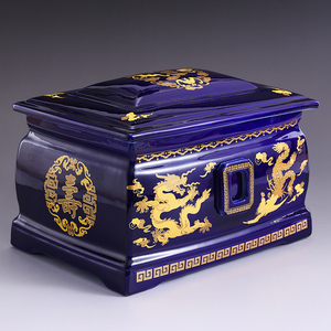 骨灰盒高档陶瓷棺材蓝色寿防潮腐款殡葬用品盒寿迁坟火化土葬男士