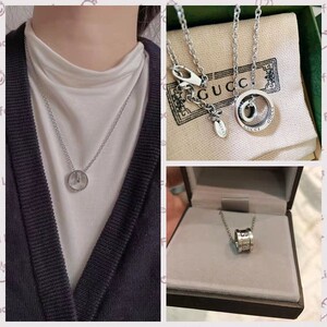 gucci/古奇 双g互扣麻花双环吊坠时来运转小精灵男女项链